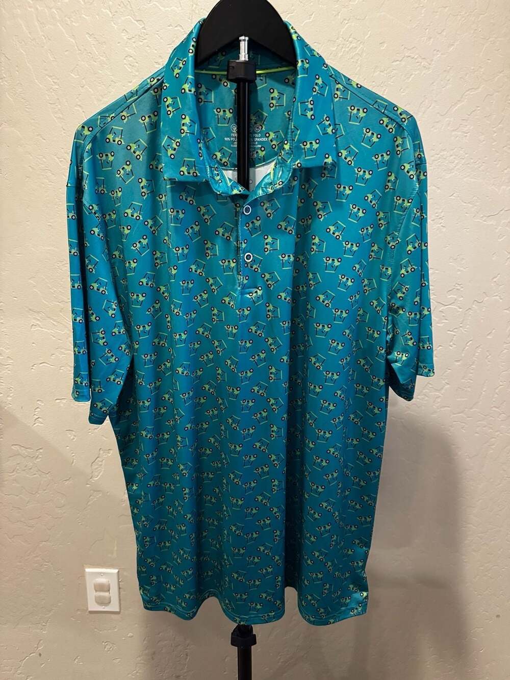 Performance Polo Men's XL Teal Golf Cart Pattern Moisture-Wicking Shirt
